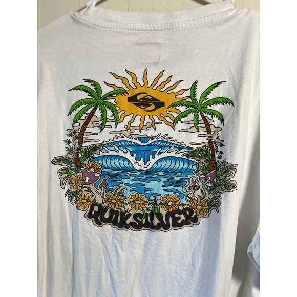 Quiksilver Mens White Graphic T Shirt Palm Tree Wave Sunset Beach‎ XXL - Picture 5 of 5